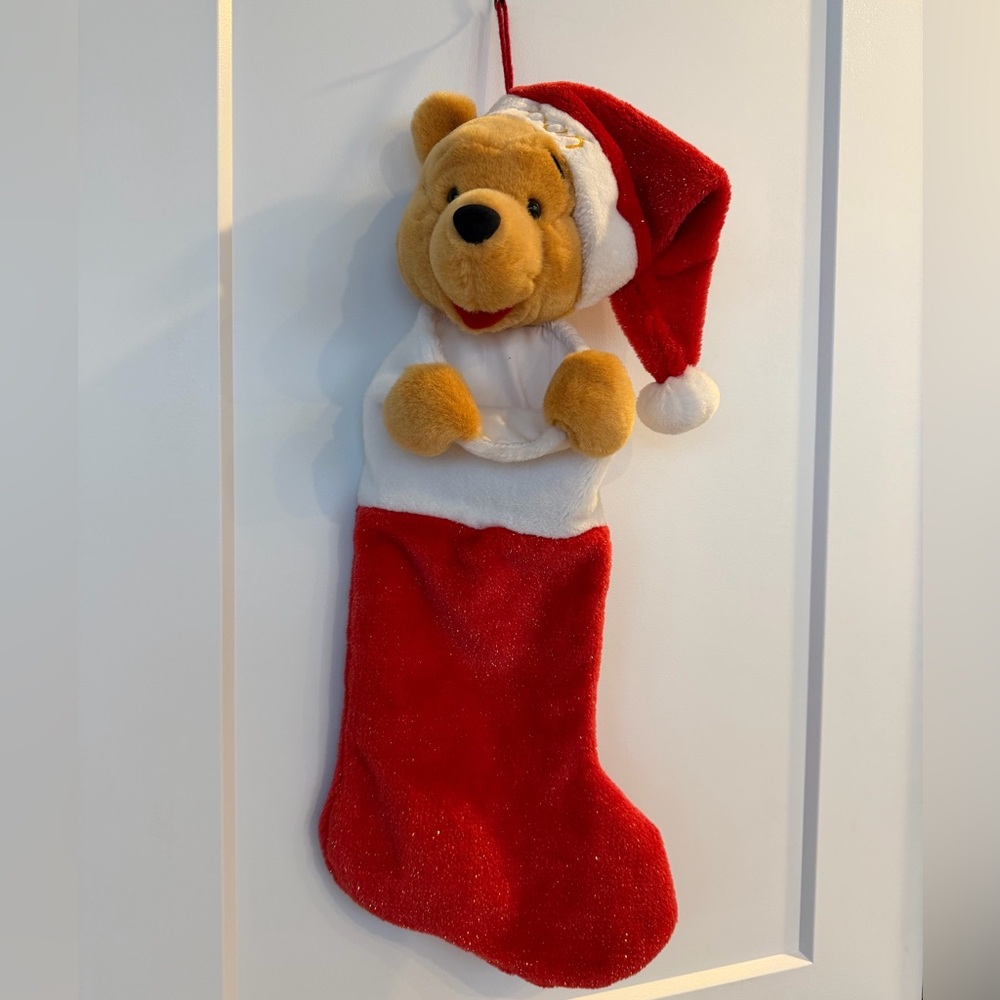 VINTAGE WINNIE THE POOH PLUSH CHRISTMAS STOCKING- A HAPPY WINNIE -spacious fun!